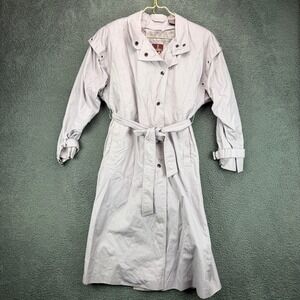 J. Gallery Petite Women 4/5 Lavender Trench Coat Belted Faux Fur Lined Vintage‎